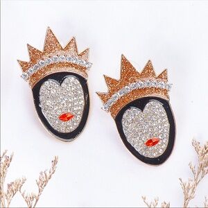 Evil Queen boutique rhinestone gem encrusted earrings NWT